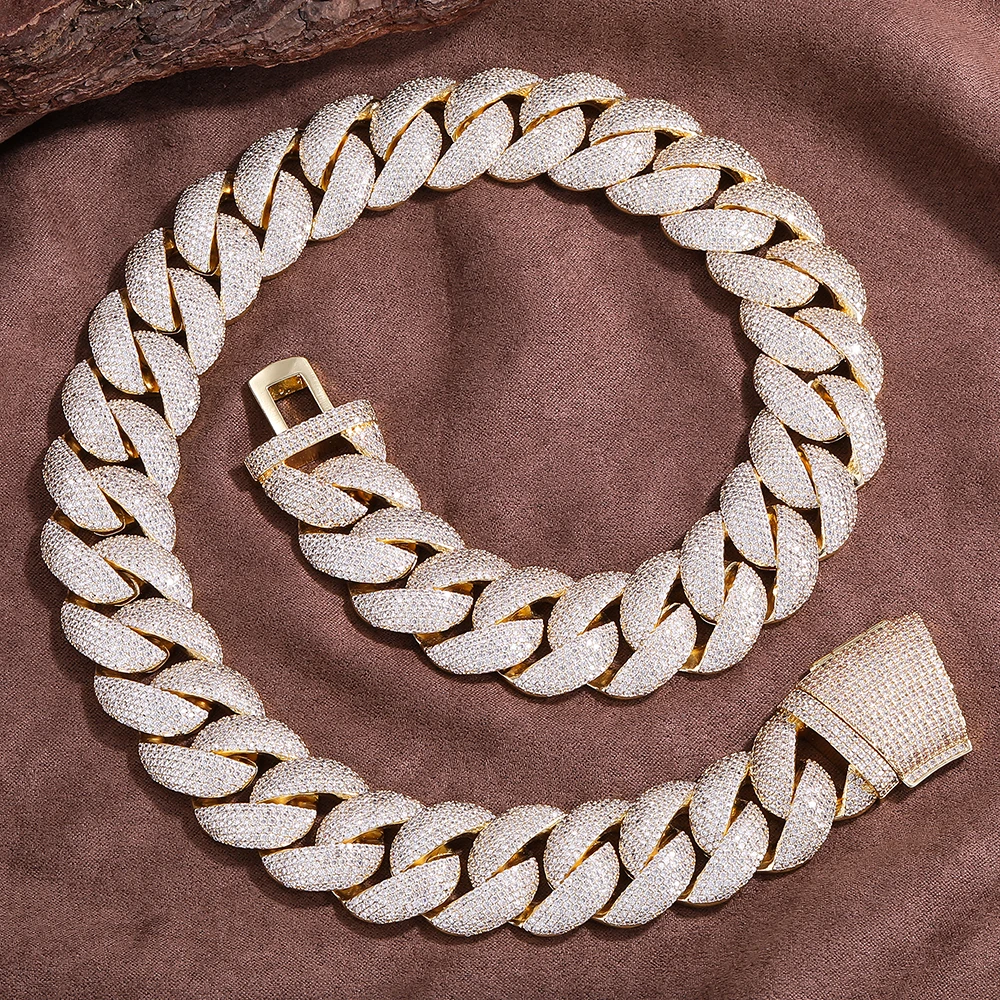 

22 мм кубинская цепочка Iced Out, ожерелье в стиле хип-хоп, толстые цепочки с фианитом, роскошное колье, откидная застежка, полнопроложенное циркониевое ювелирное изделие, подарок для мужчин