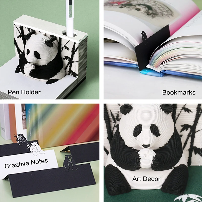 1 pezzo 3D Paper Art Calendar 2024 Panda 3D blocco Note blocchi Kawaii Sticky Notes regalo di compleanno di natale