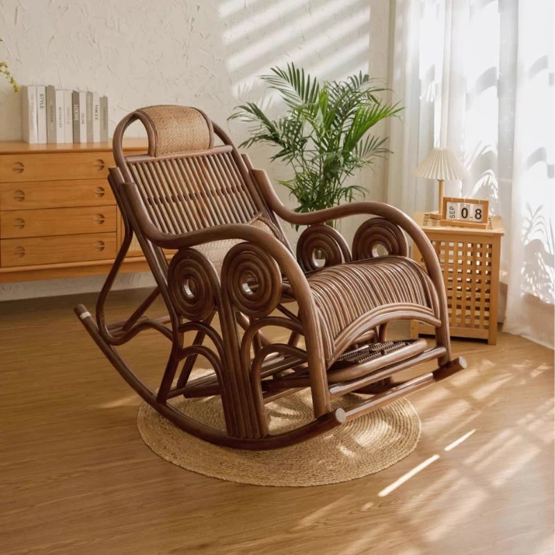 

Vine coarse rattan rocking chair nap chair recliner household rocking rattan balcony rattan