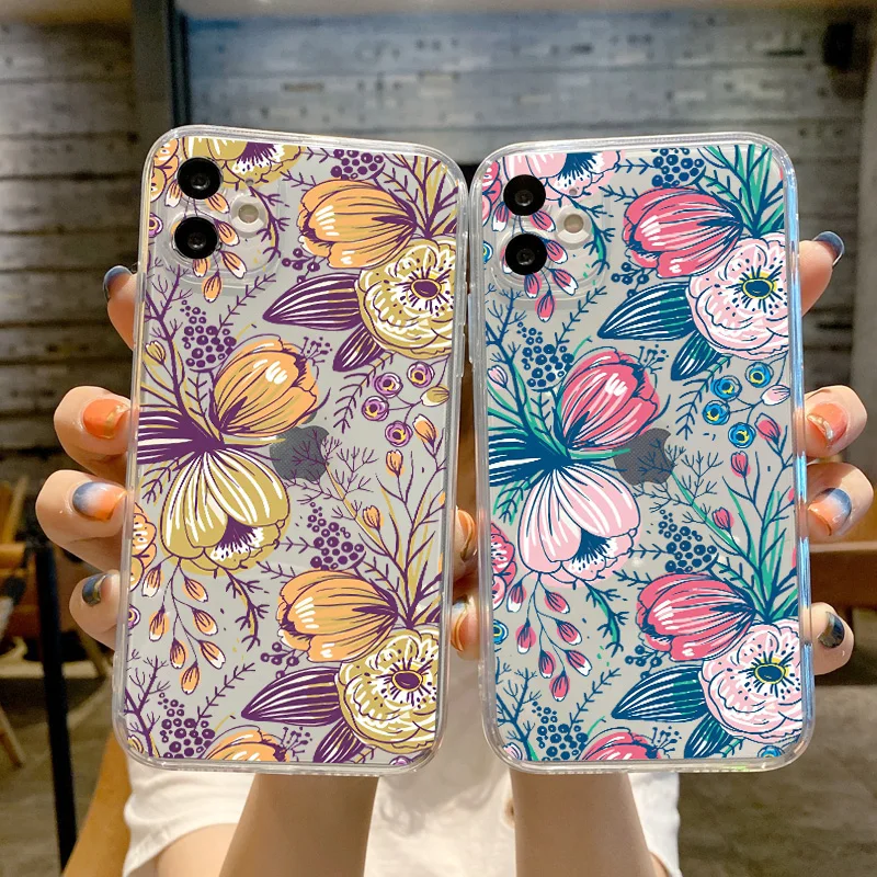 Flower Plant Bud Clear Case For iPhone 14 Pro Max 13 12 11 X XR XS 7 8 Plus SE 202 MiNi Luxury Shockproof Transparent Soft Cover