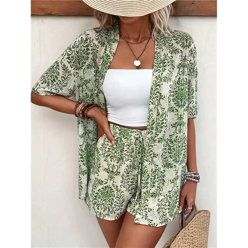 Nouveau-pantalon de plage pour femmes Co Ord ensemble 2 pièces chemise habillée et vêtements de plage courts pour les femmes