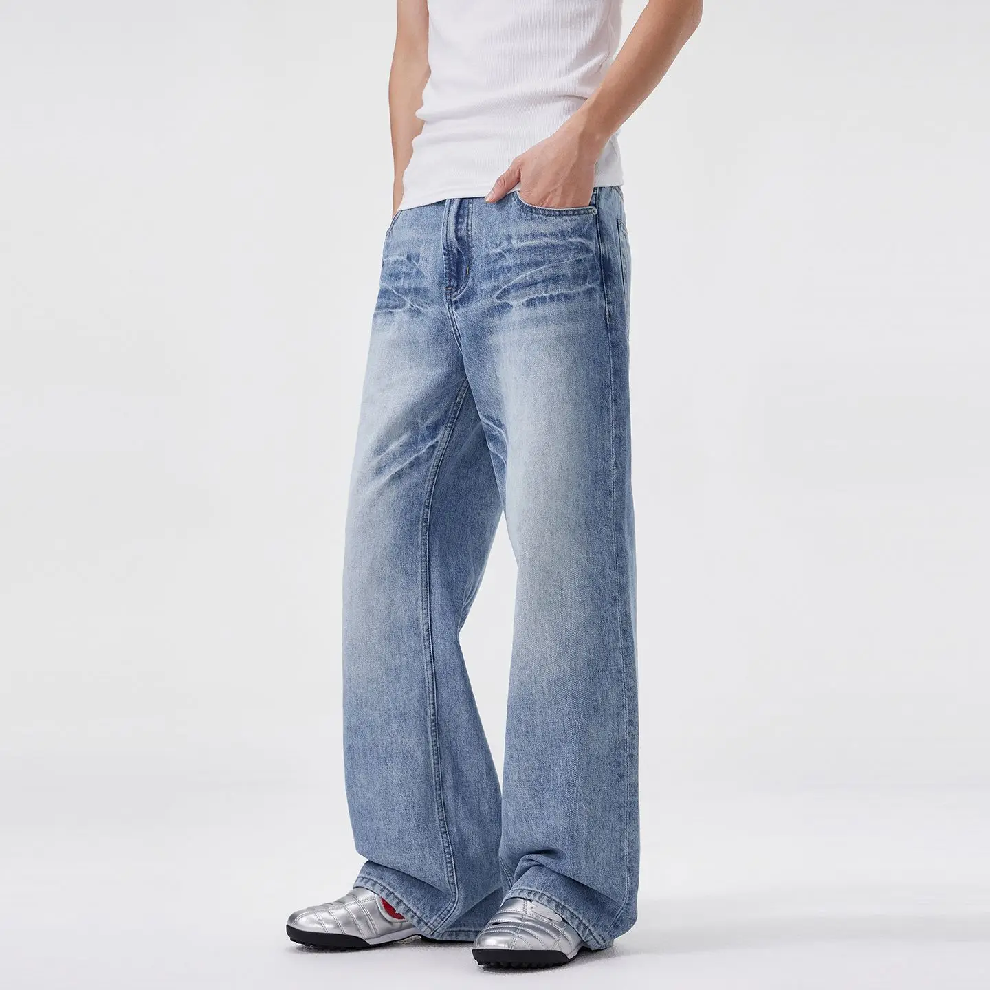 

2026 Spring and Summer New Trendy Wide-leg Straight Jeans Men's Daily Loose Micro-pull Casual Trousers