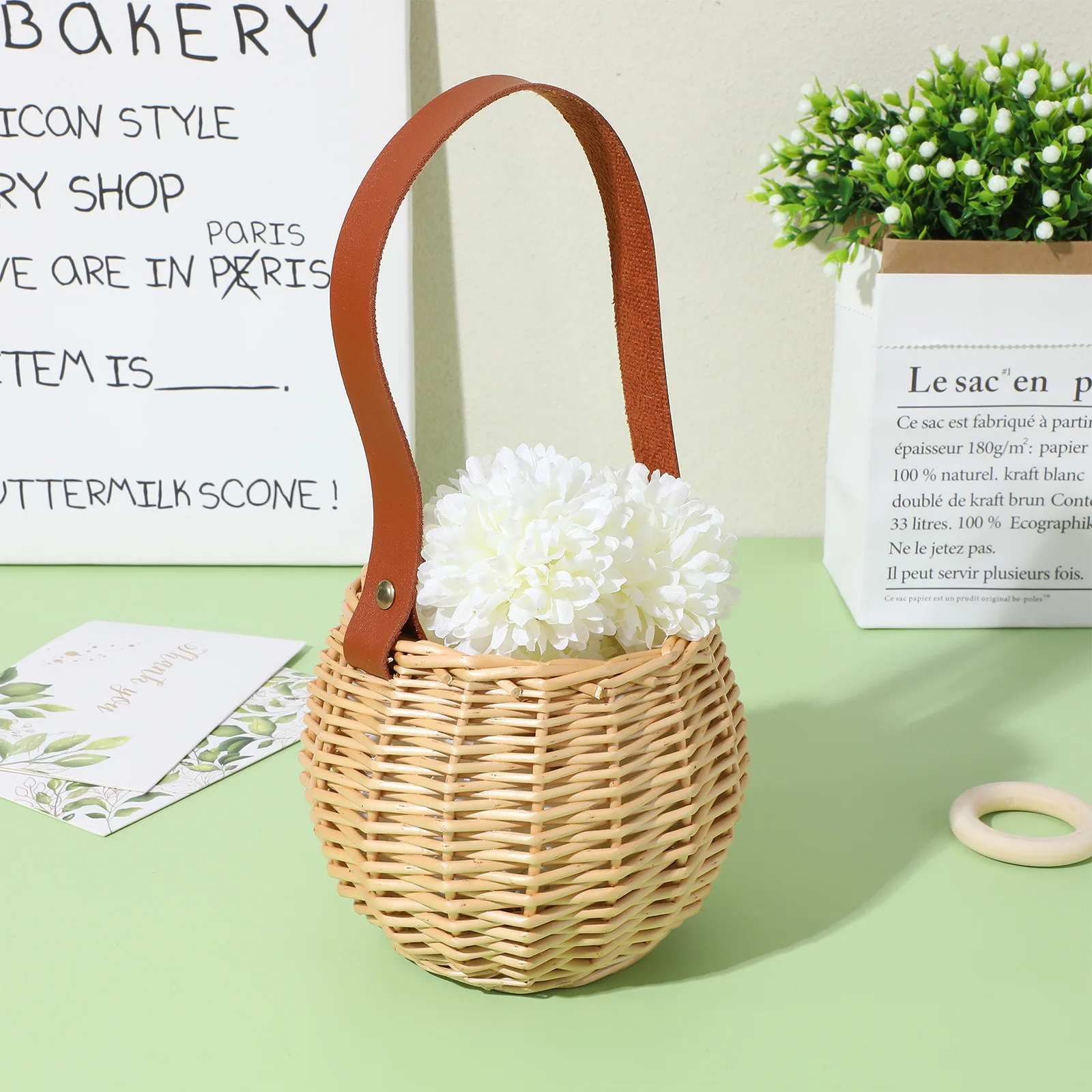 

Wicker Hand Woven Flower Baskets Handle Decorative Girl Decorative Flower Girl Storage Basket Wedding Boho.LAundry Basket