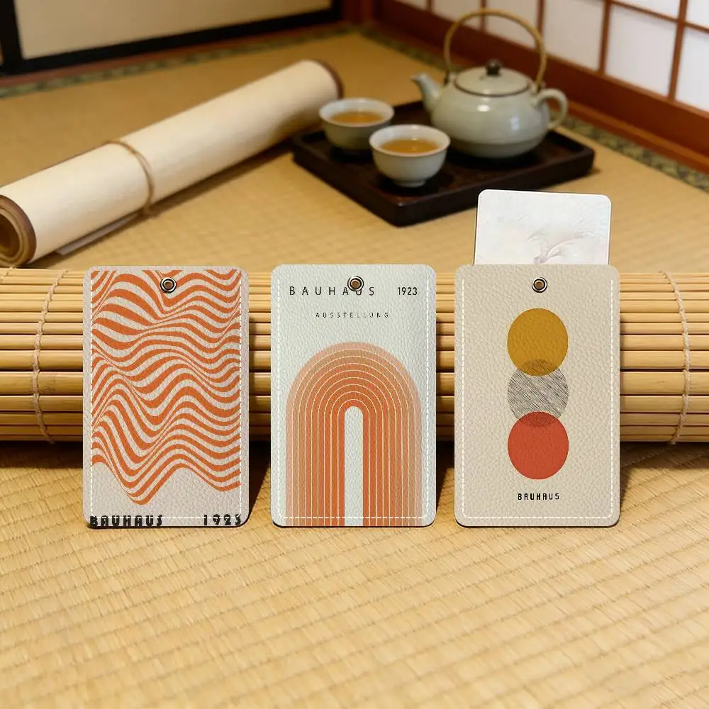 

Бескаркасный абстрактный оранжевый кожаный картхолдер в стиле Баухаус, универсальный компактный кошелек-брелок для всех небольших карт