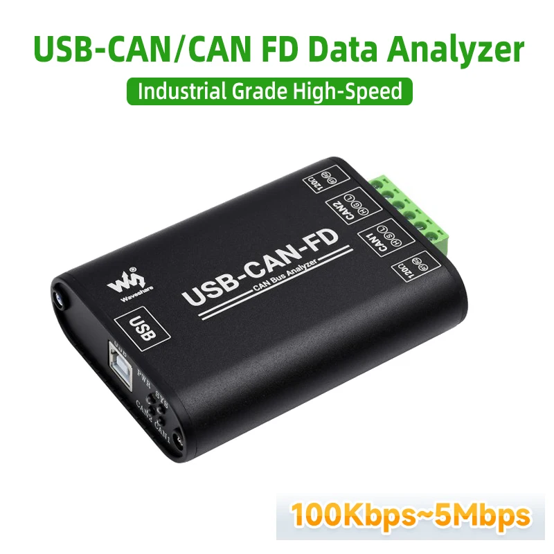 Industrial-Grade alta velocidade pode barramento analisador de dados, 100Kbps ~ 5Mbps, USB para CAN FD Interface Converter, módulo de comunicação