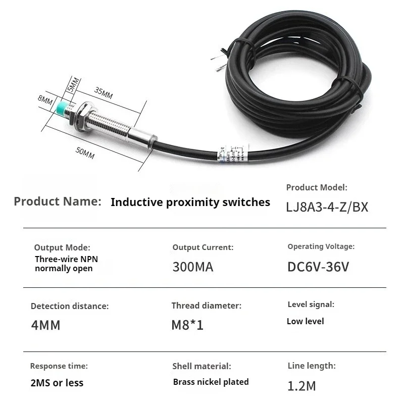 M8 Large Distance Metal Sensor Proximity Switch LJ8A3-4-Z/BX/BY/AX/AY/EX DC Normally Open NC