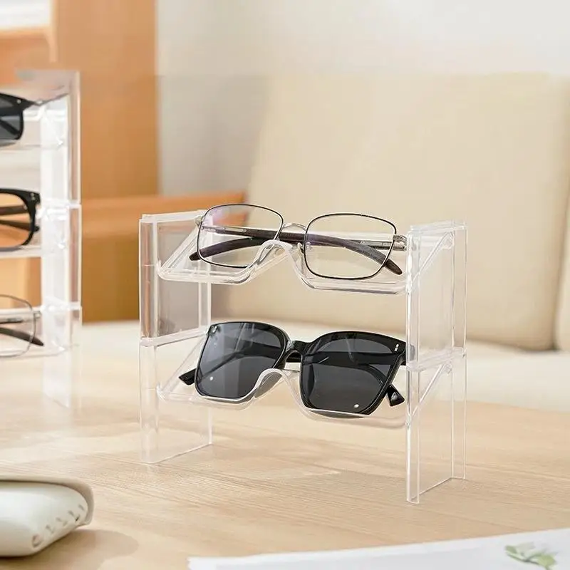 2 Pack Glasses Storage Rack Desktop Counter Sunglasses Display Stand Stacked Glasses Stand Storage Rack