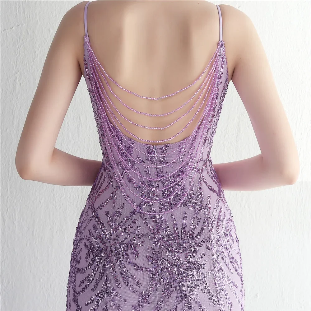 Women's Sequin Glitte Elastic Lace Backless Spaghetti Straps Elegant Mermaid Dresses Wedding Guest Bridesmaid Evening Party Luxu