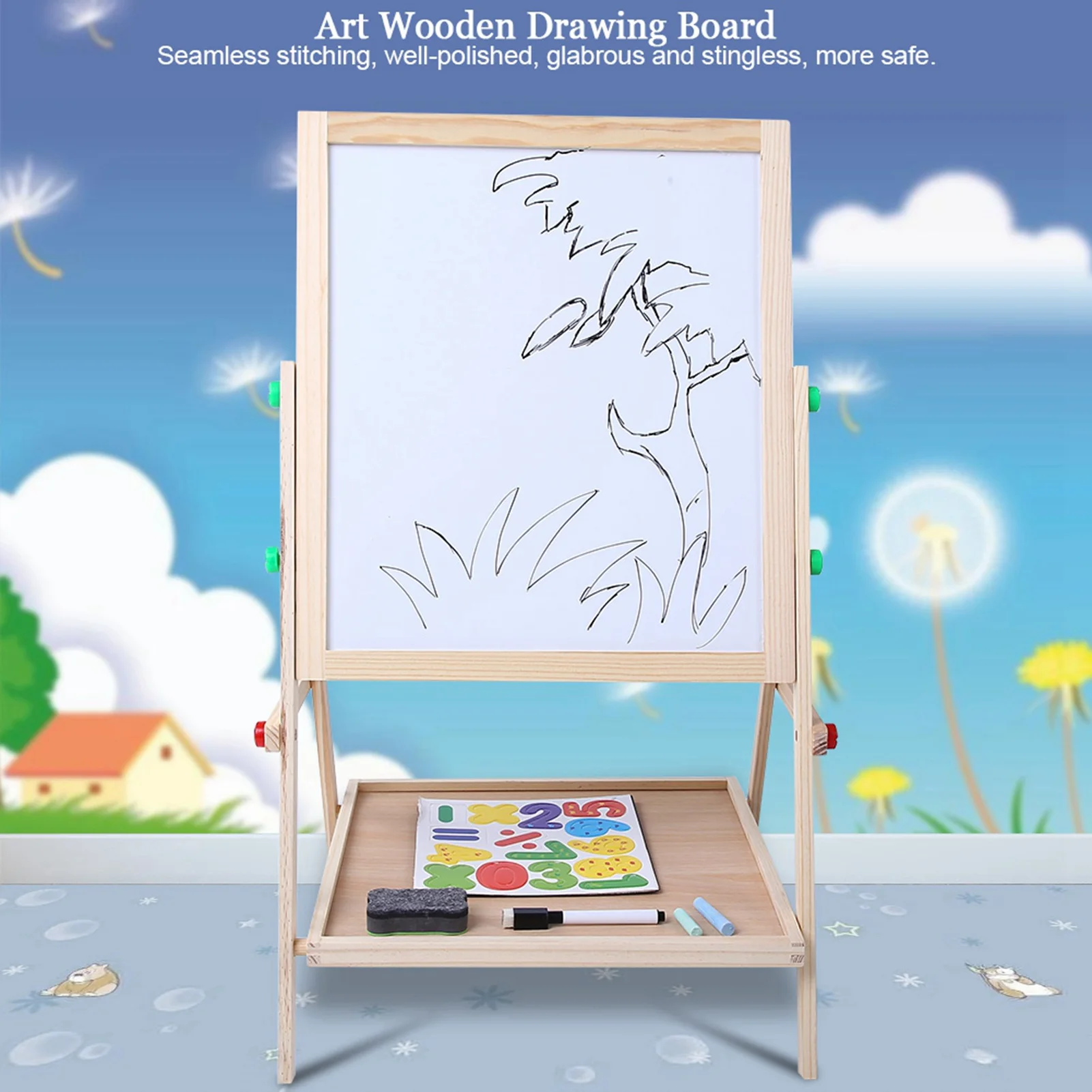 2 In 1 Double Side Baby Kids Child Standing Art Wooden Drawing Board Double Side Drawing Board Standing Art Wooden Board