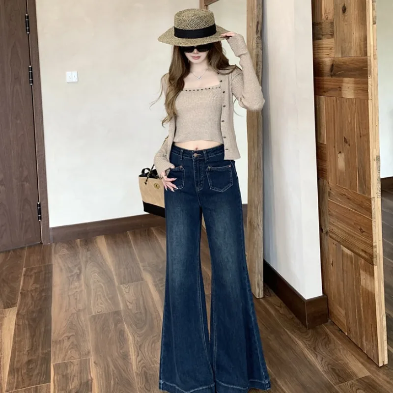 الرجعية عالية الخصر واسعة الساق الجينز النسائية Faion تنوعا درا السراويل الطويلة الخريف جديد Sle تأثير التخسيس جرس بوت