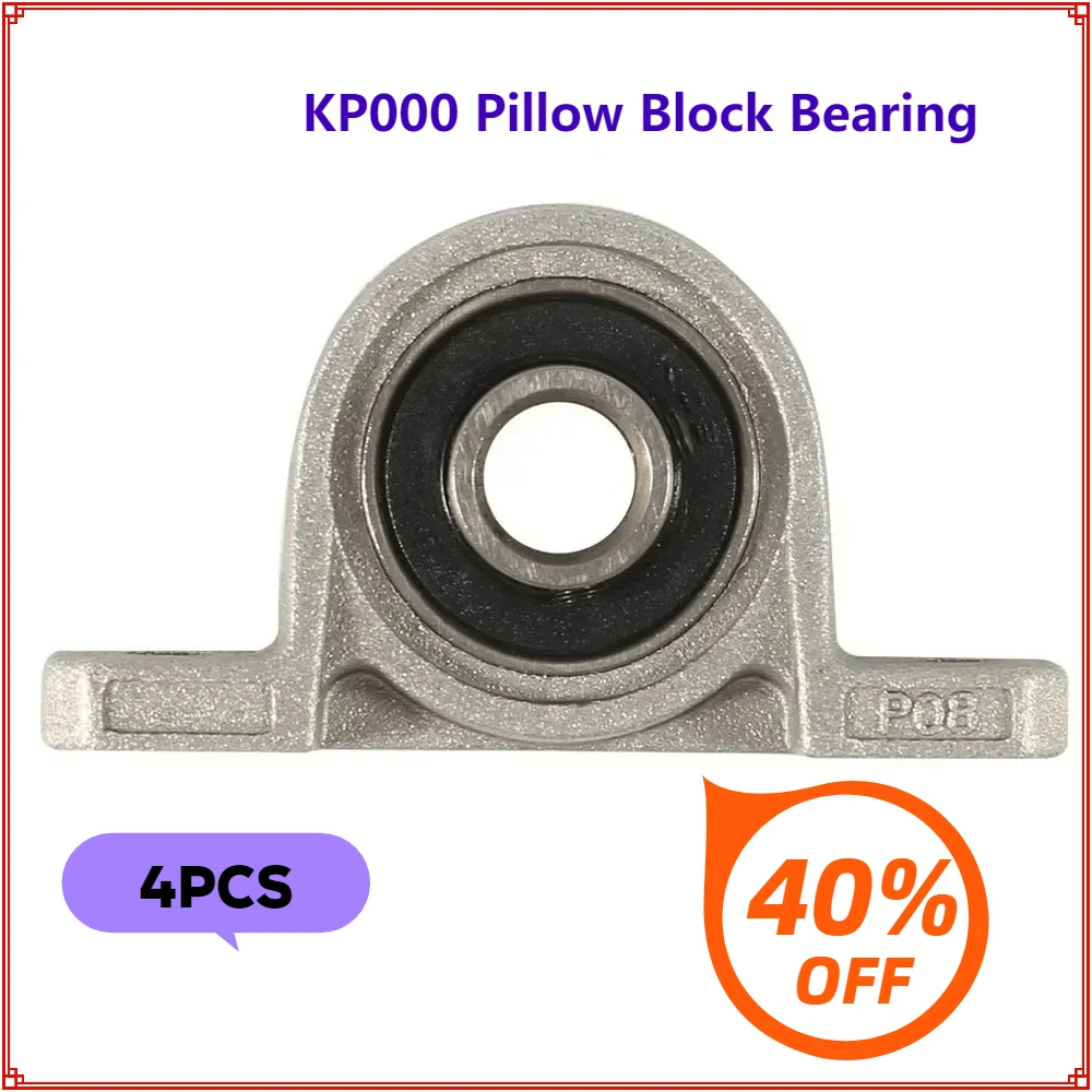 Bloco de travesseiro montado com rolamento kp000, 4 unidades, diâmetro do eixo do furo 10mm de diâmetro, rolo esférico de bola tipo vertical