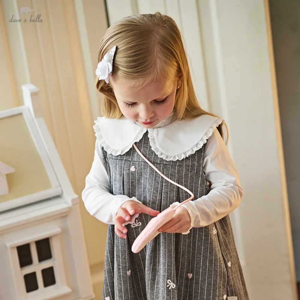 Dave Bella Children's Knitted Dress Winter Gentle Sweet Cute Striped Girl's Baby Thickening Dress Party Outdoor DB4254339