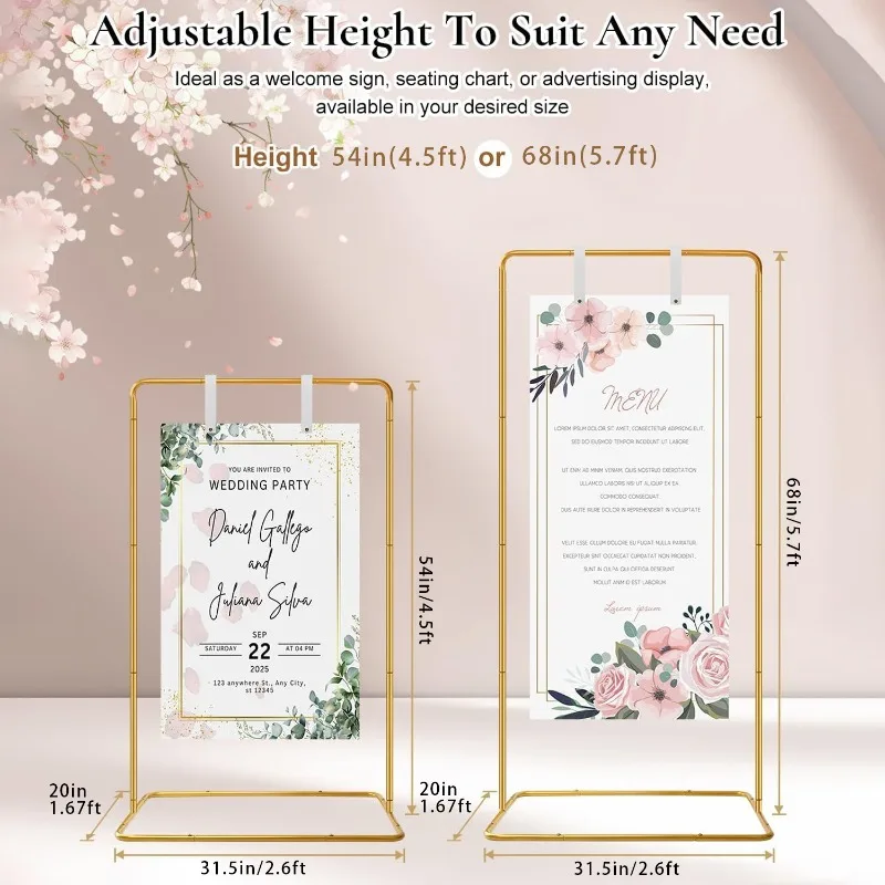 Minimalist Square Welcome Sign Stand, Detachable Metal Poster Display Holder for Wedding Entrance, Party Event Background Decor