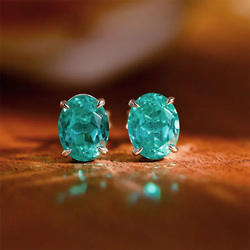 KEEP YES 2.0ct Symthetic Lab Grown Paraiba Stud Earrings for Women Sparkling Simulated Earrings Fine Jewelry 925 Sterling Silver