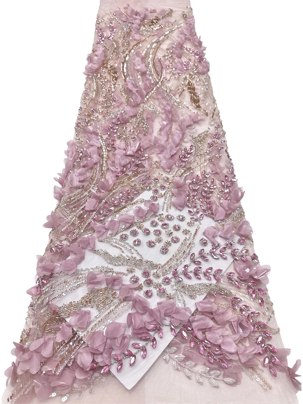 Luxury 3D Flower Embroidery Lace Fabric Beaded Tulle Net with Floral Sequins Ribbon for Evening Gown Wedding Dress Sewing Suppli