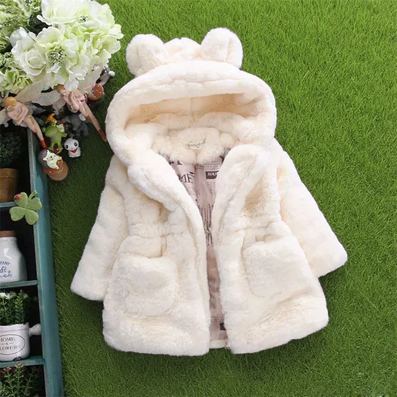 

Girls Fur Coats Children Plush Imitation Winter Jackets Kids Fashion Hooded Casual Outerwear Toddler Solid Color Warm Clothing