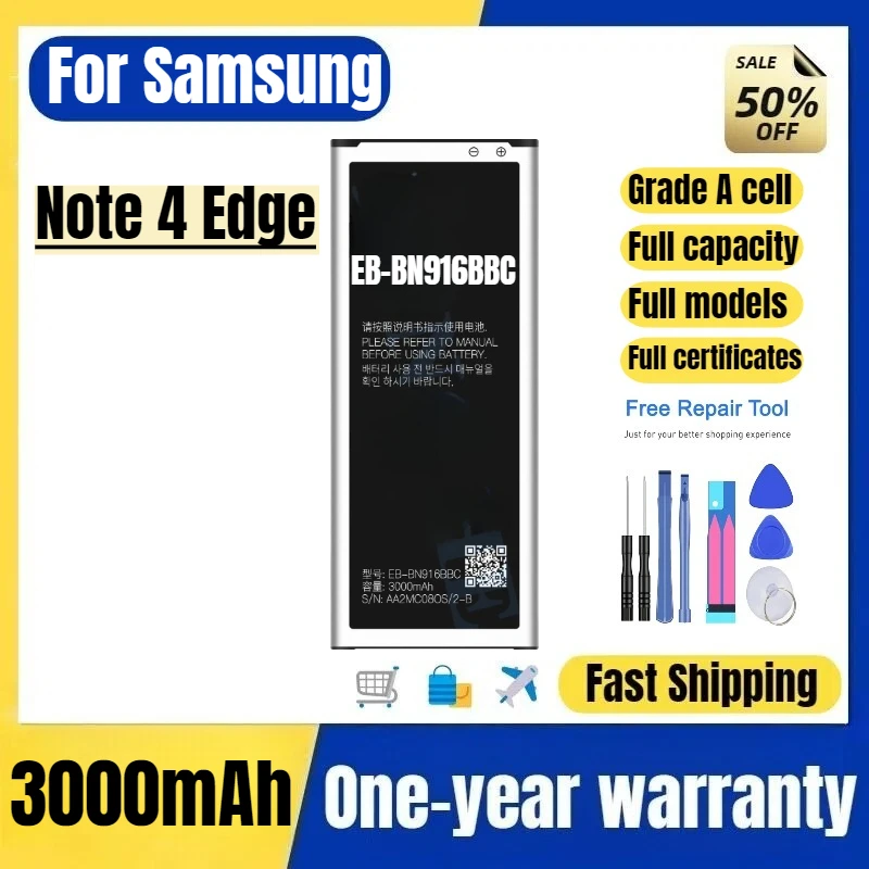 

EB-BN916BBC for Samsung Note 4 Edge Phone Battery High Quality High Capacity Battery Replacement Bateria Grade A Cell with Tools