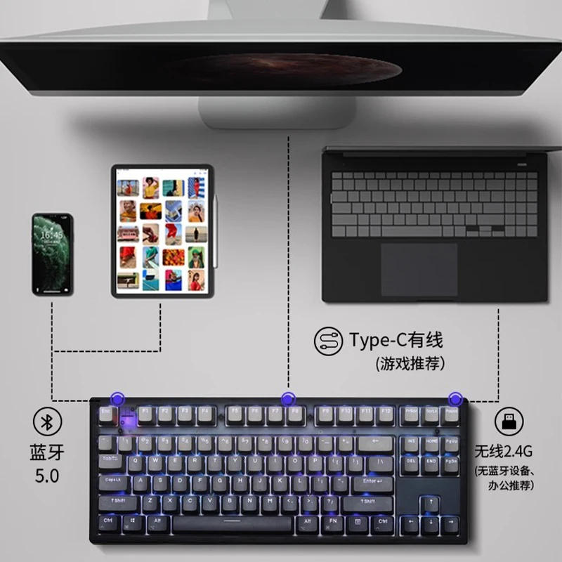 FL ESPORTS MK870 Gaming Keyboard Side Engrave Mechanical Keyboard Tri mode Wireless Bluetooth Custom Gaming Office Silent Switch