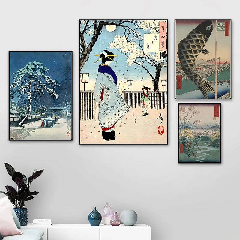 1pc frameless Canvas Painting Japanese Landscape Ukiyo-e Kawase Hasui Artworks Art Poster Vintage Canvas Painting Wall Print Pic