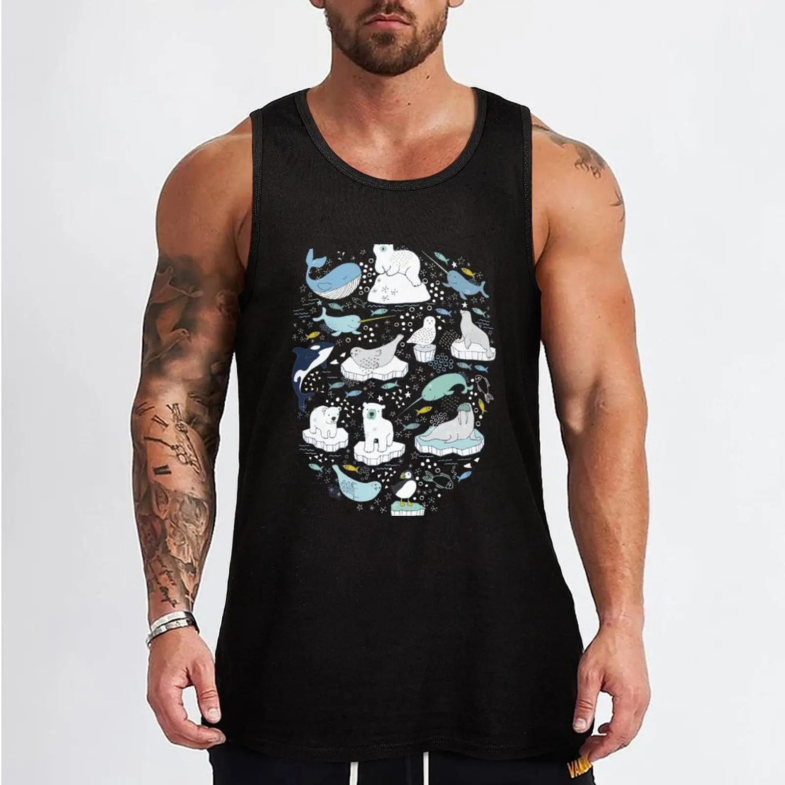 Arctic Animal Icebergs - blue and mustard - Fun Pattern by Cecca Designs Tank Top Men's clothes t-shirt for man Top basketball