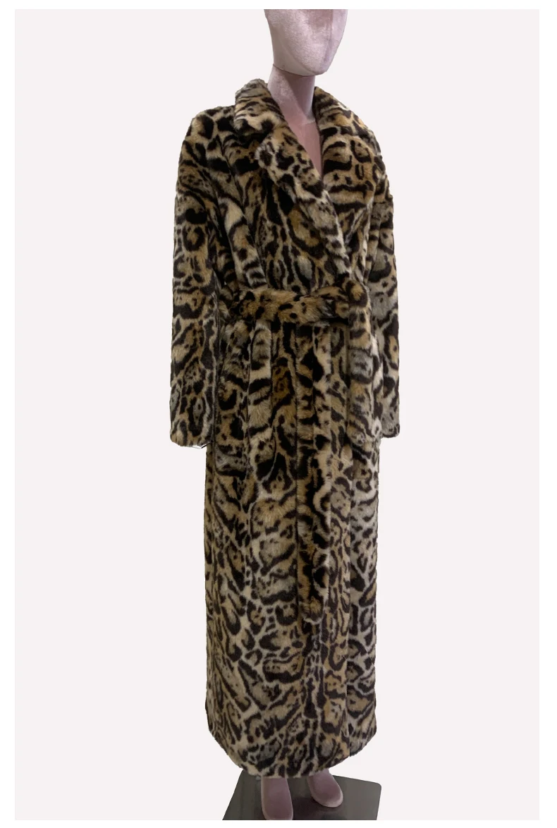 Mauroicardi Winter Maxi Colorful Multicolored Thick Warm Leopard Print Faux Fur Coat Women Sashes Baggy Chic Furry Overcoat 2024
