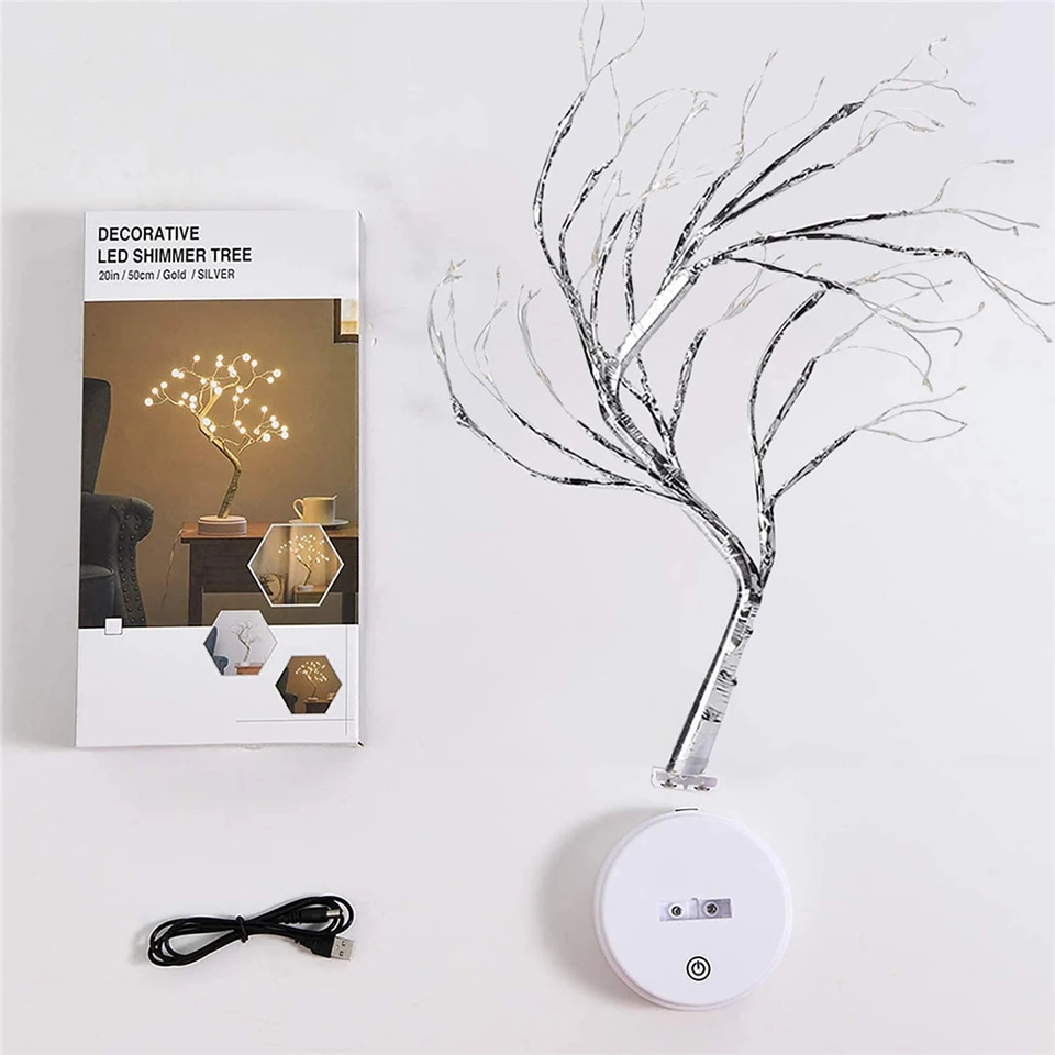 Lampu Malam LED Mini Pohon Natal Kawat Tembaga Lampu Peri Lampu Karangan Bunga untuk Anak-anak Dekorasi Kamar Tidur Rumah Dekorasi Liburan Natal
