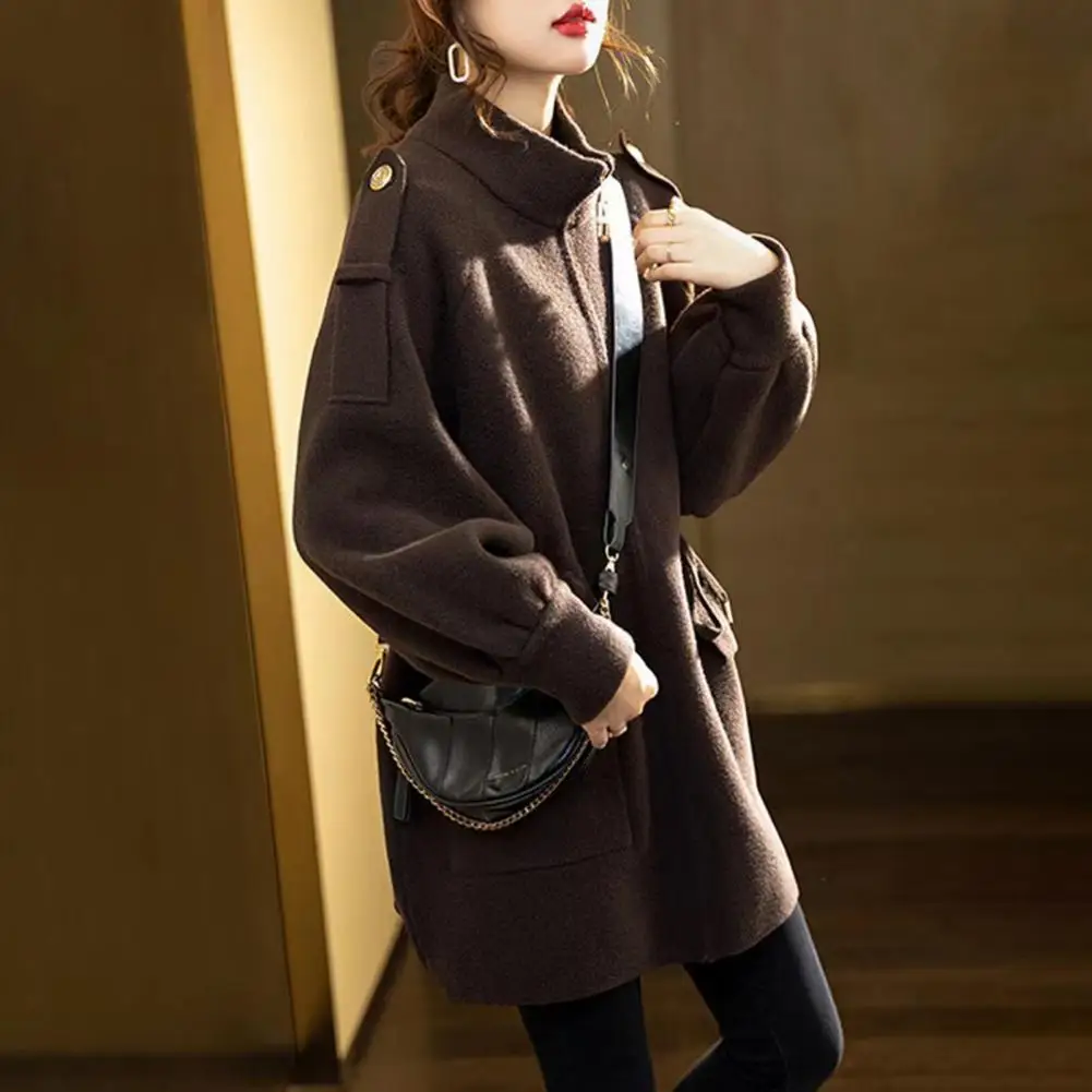 Women Coat Stylish Women's Winter Coat with Stand Collar Thick Long Sleeves Big Pockets Fashionable for Cold for Outdoor