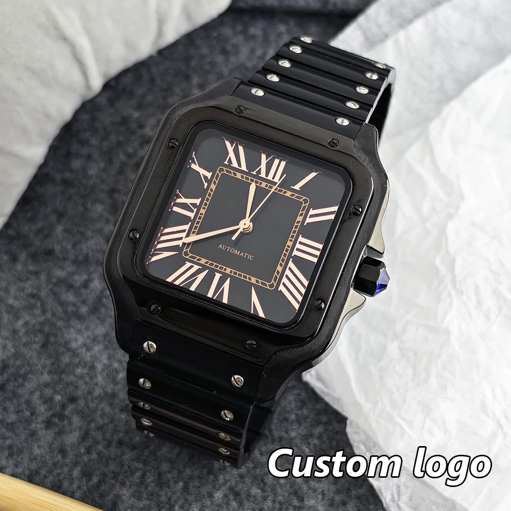 ساعة NH35 38 ملم ساعة سوداء فاخرة بشعار مخصص قرص وردي أسود مناسبة لملحقات ساعة الحركة NH35 #2