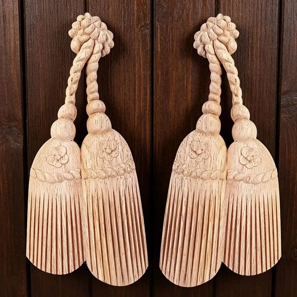2PCS Unpainted Wave Flower Onlay Decal Corner for Home Furniture Decor Decorative Wood Carved Long Applique Decoration Maison
