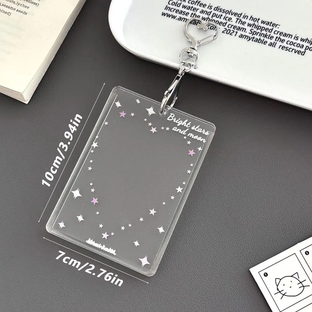 حامل بطاقة الصور الفوتوغرافية من الأكريليك مع سلسلة مفاتيح على شكل نجمة على شكل قلب حامي بطاقة الصور مقاس 3 بوصة غطاء حماية لبطاقة Kpop Idol #6