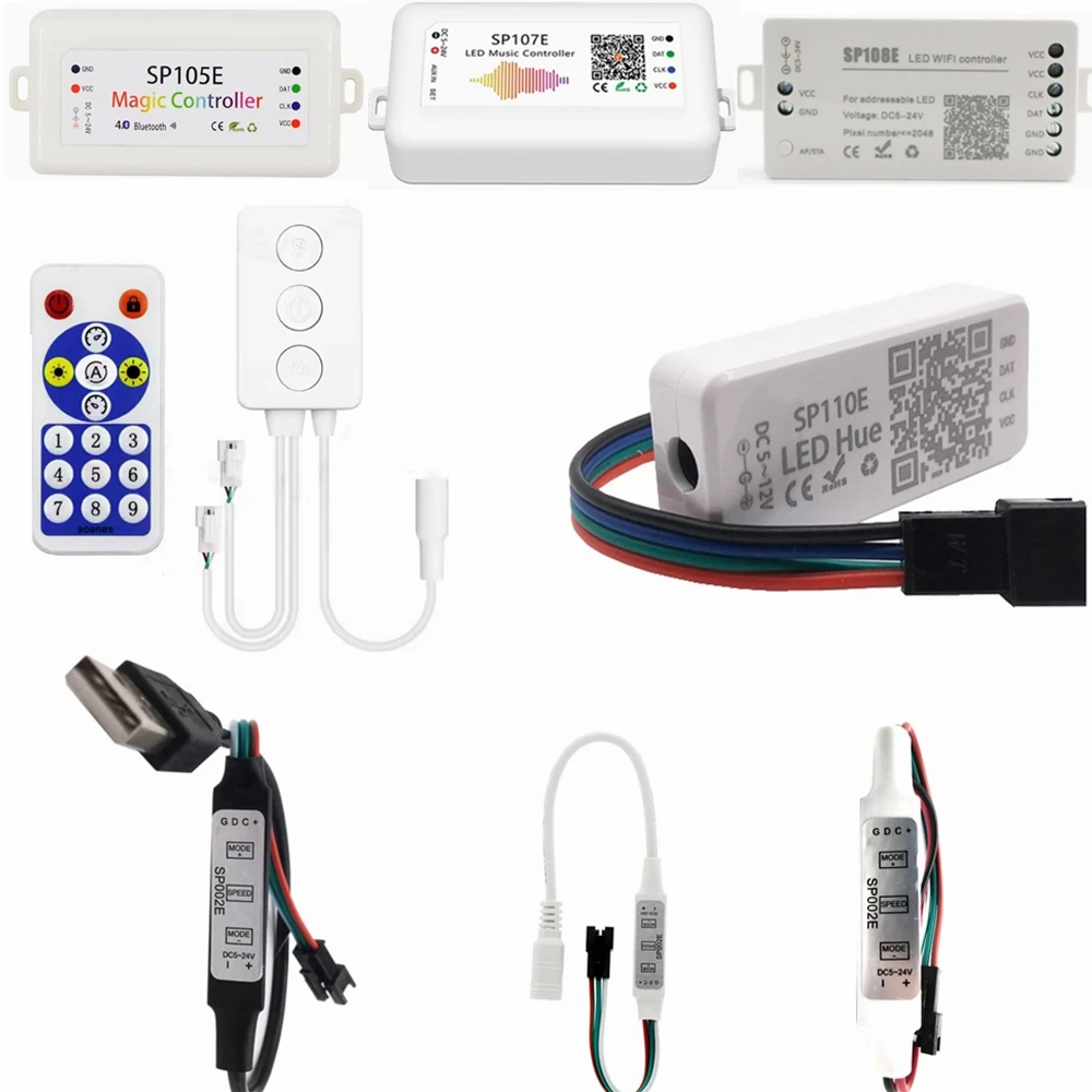 DC5-24V LED Pixel Controller Bluetooth Music WiFi Controller SP002E SP105E SP107E SP108E SP110E SP601E Suitable for WS2811