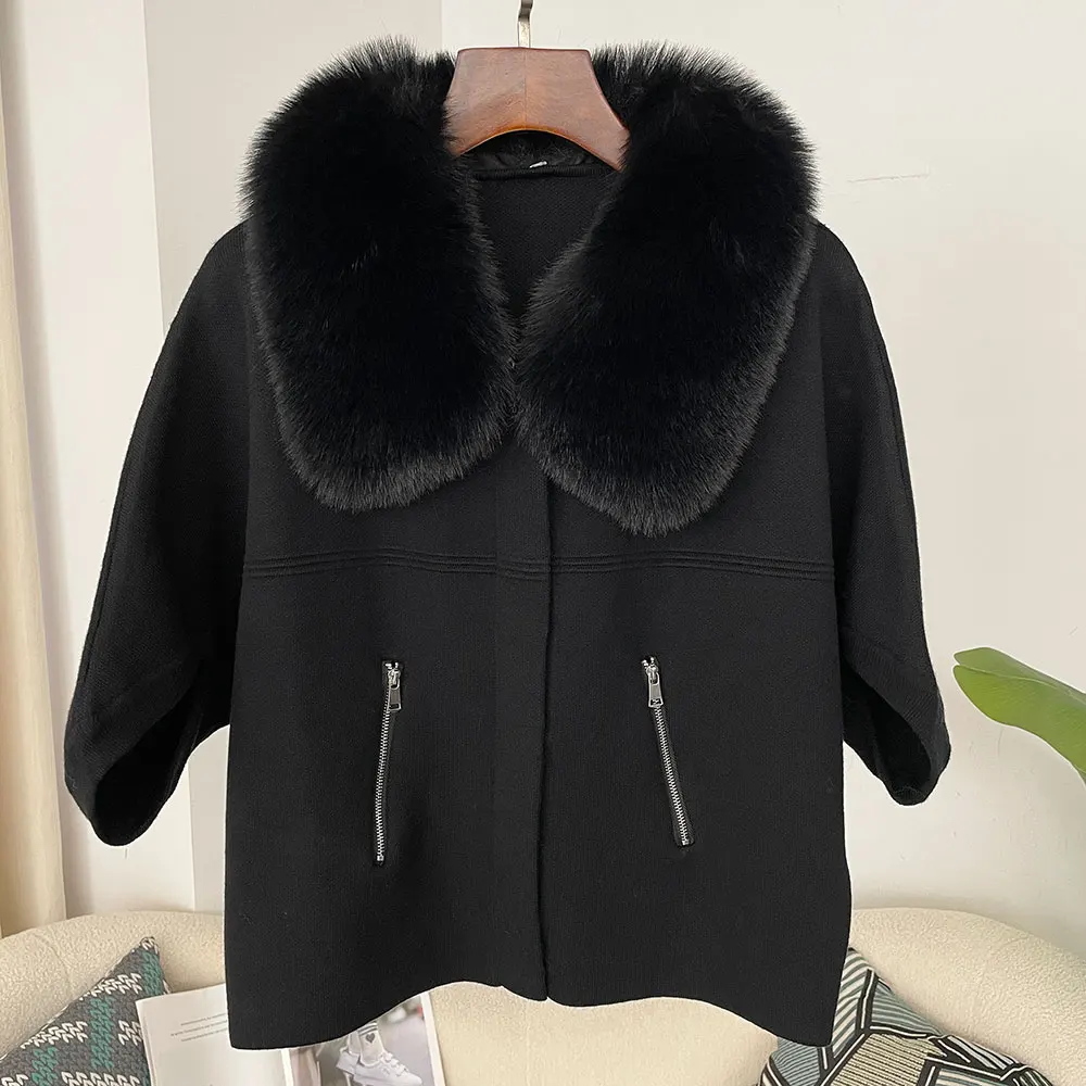 Faux Fur Knitted Cardigan Women Autumn Winter Clothes Fake Fur Collar Sweater Solid Zipper Kintwear Artificial Fur Coat Female