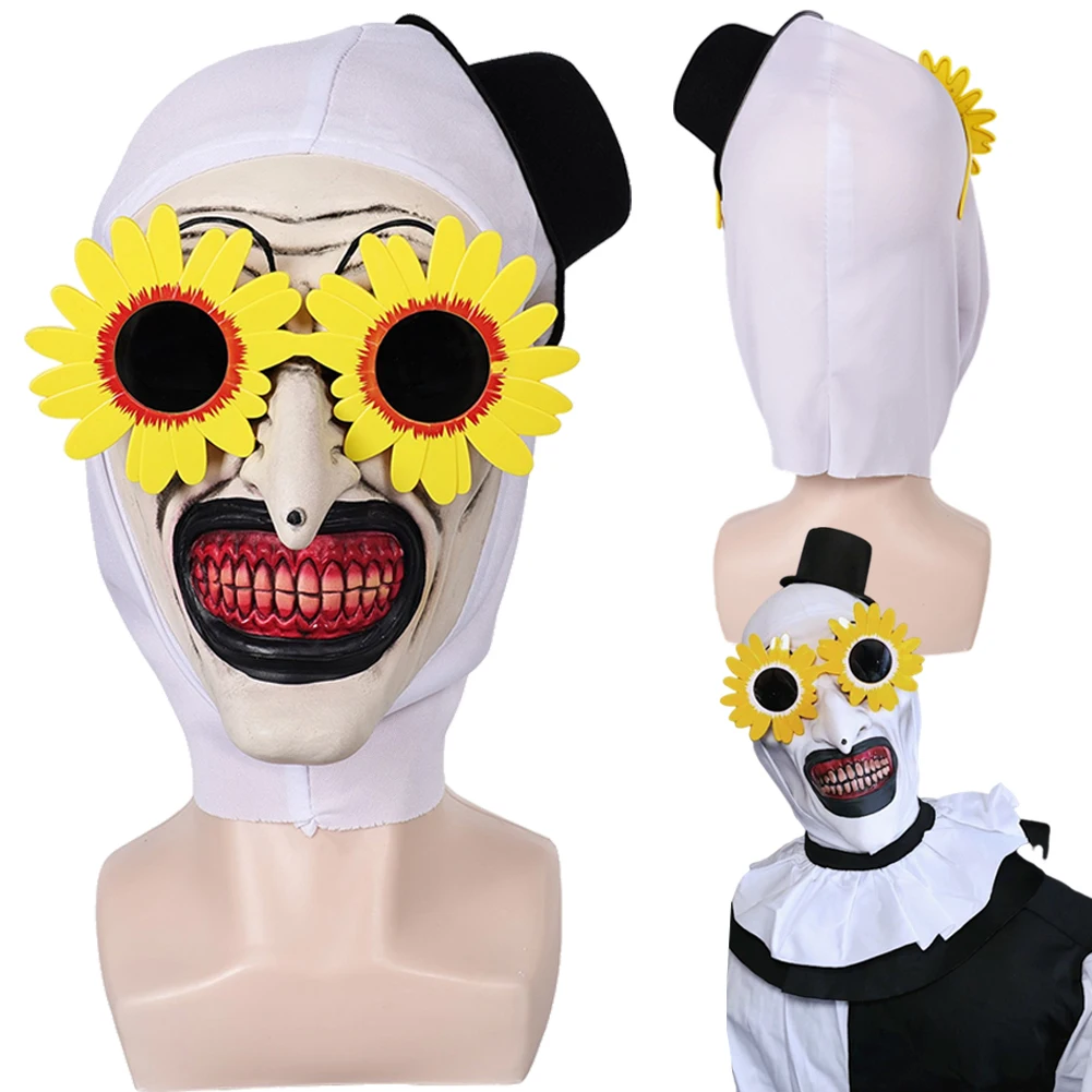 Sunflower Glasses Art Clown Mask 2024 Movie Terrifier 3 Cosplay Fantasy Disguise Clothes Hallowmas Costume Party Uniform Props