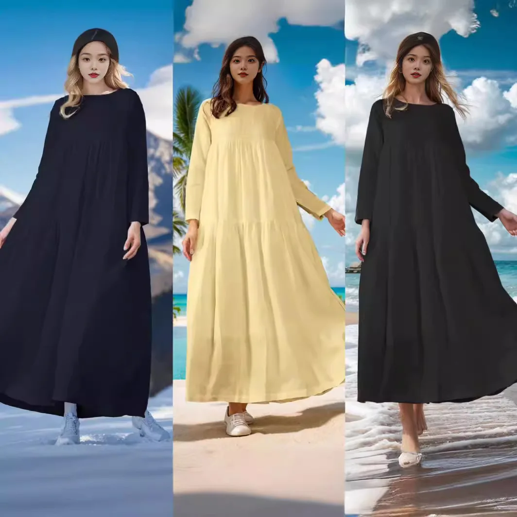 

Eid Mubarek Abaya Muslim Long Dress Women Long Sleeve Maxi Sundress Robe Femme Turkey Hijab Vestidos Islamic Clohting