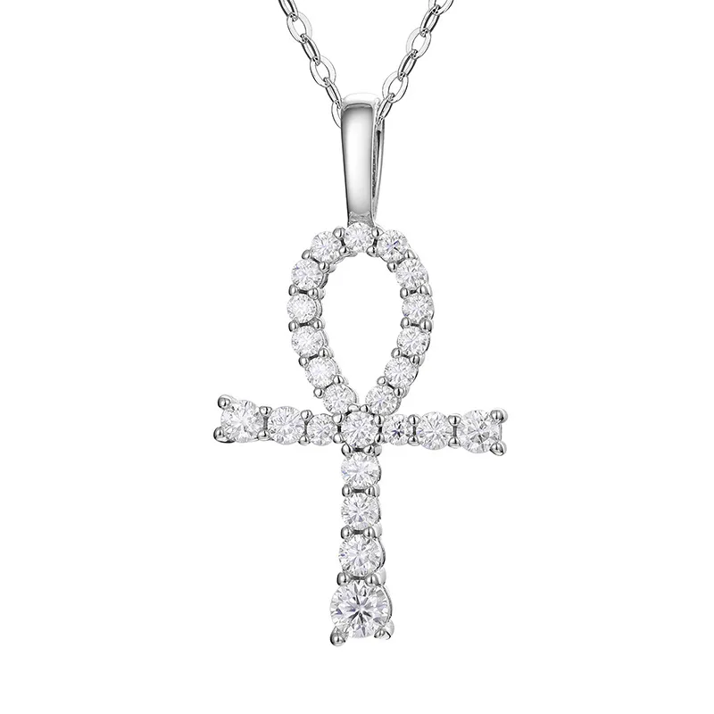 S925 Sterling Silver Moissanite Claw Bling Ice Out Ankh Cross Pendants Necklaces for Men Rapper Jewelry Drop Shipping Gift