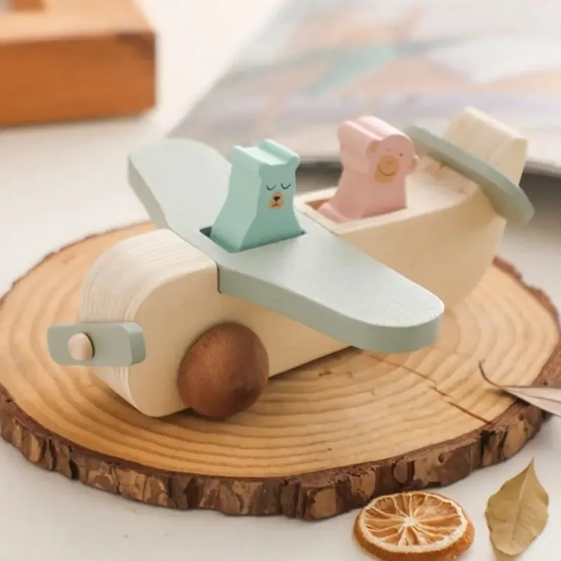 Wooden Simulation Plane Model Toys Baby Montessori Educational Building Blocks Toys Blocks The Baby Learning Kid Toys Gifts