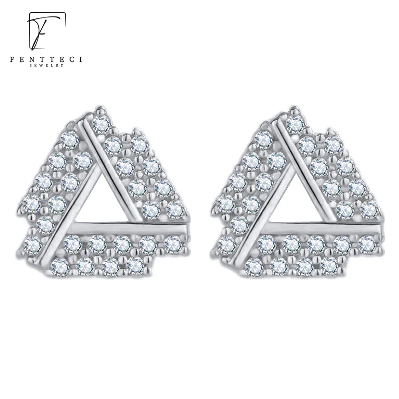 

FENTTECI 925 Sterling Silver Triangle Earrings Female Simulation Diamond Fashion Temperament Short Prismatic Earrings Female