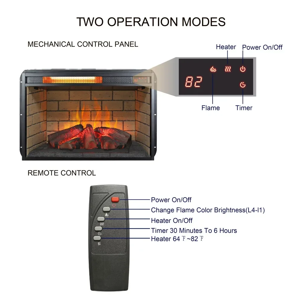 Inserciones de chimenea eléctrica, calentador de chimenea eléctrico de cuarzo infrarrojo, inserto de chimenea LED, pie libre, gabinete de chimeneas