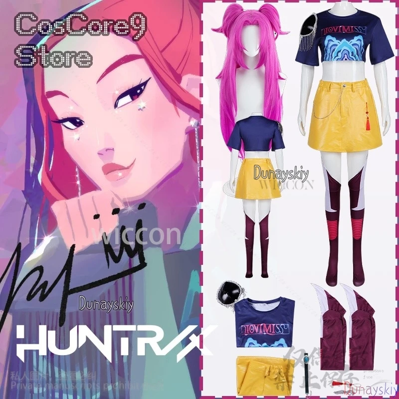 

Anime Movie Demon Kpop Girl Group Cosplay Mira Singing Costume Jirai Kei Punk Y2K Shirt Dress Hot Pink Wigs Halloween Party Cos