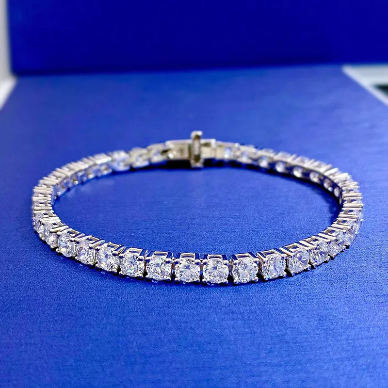 

2024 New High Carbon Diamond Full Diamond Bracelet 4mm Pure Silver Plated 18K Platinum Diamond Silver Chain