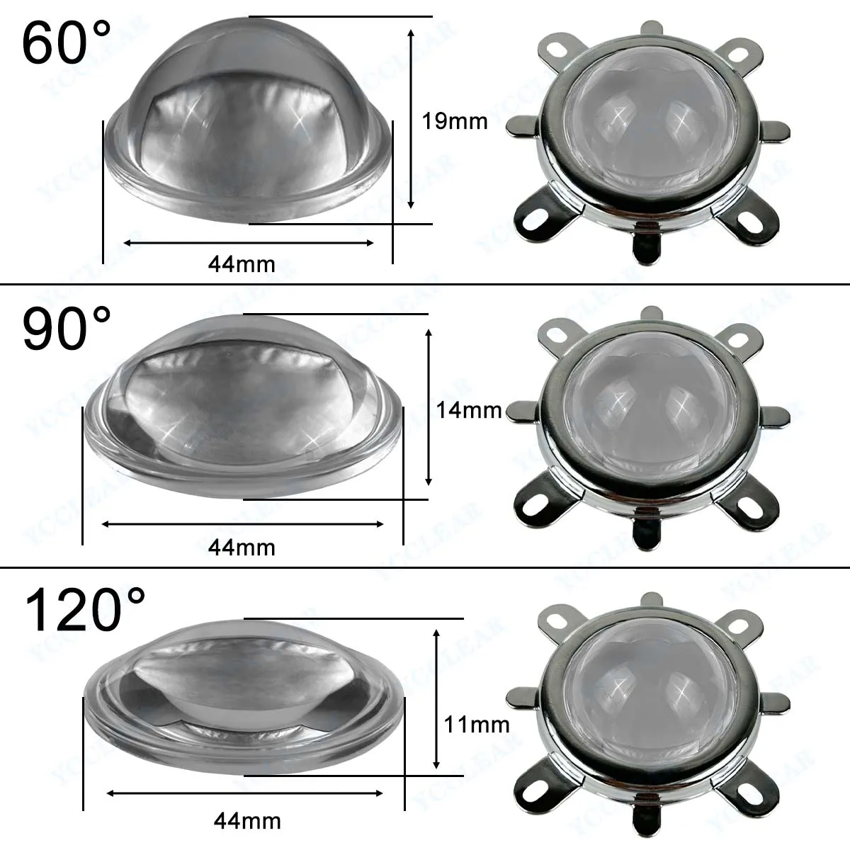 LED Lens 60 90 120 Degrees Optical Glass 44mm + Reflector Collimator + Fixed Bracket For 20W30W 50W100W COB High Power Lamp Bead