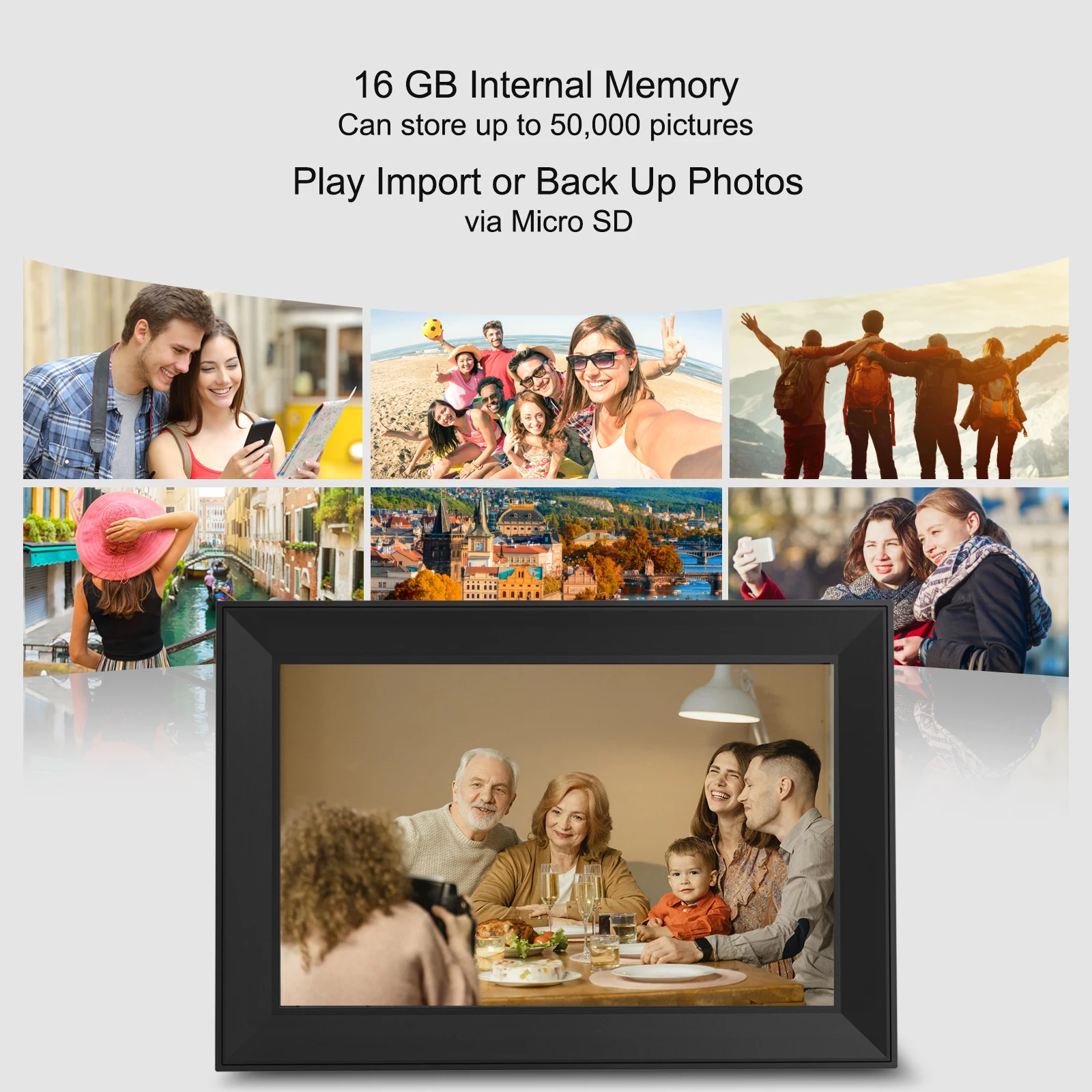 Marco de fotos digital WiFi de 10,1 pulgadas Marco de fotos con pantalla táctil 1280 * 800IPS HD Marco de fotos digital inteligente en la nube 16G, regalos para la familia