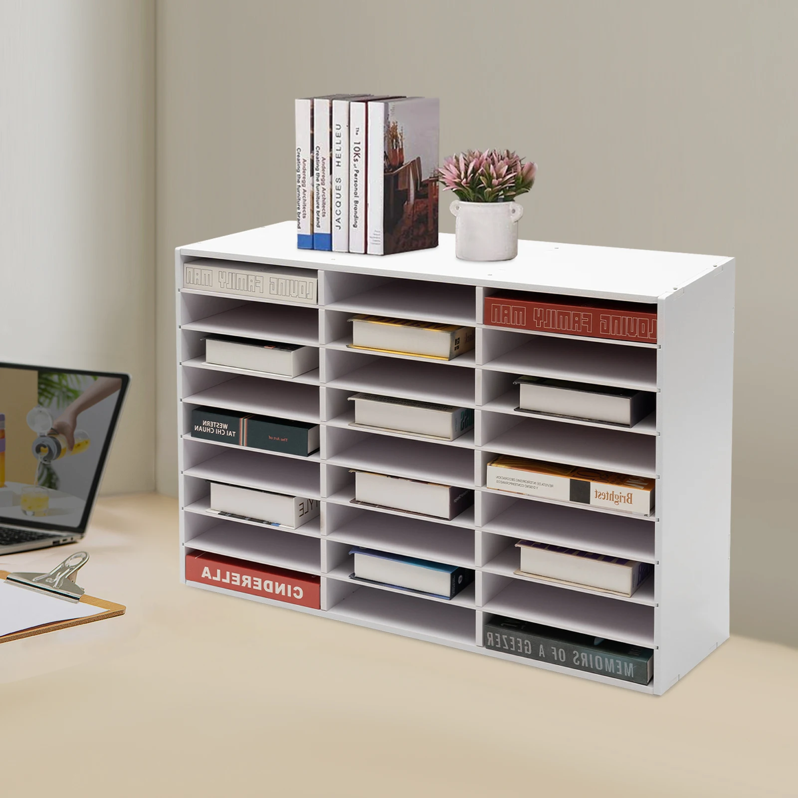 

9 Tier 27Grids File Document Rack Shelf PVC Office Desktop Organizers Literature Storage Cabinet for Home Office School White