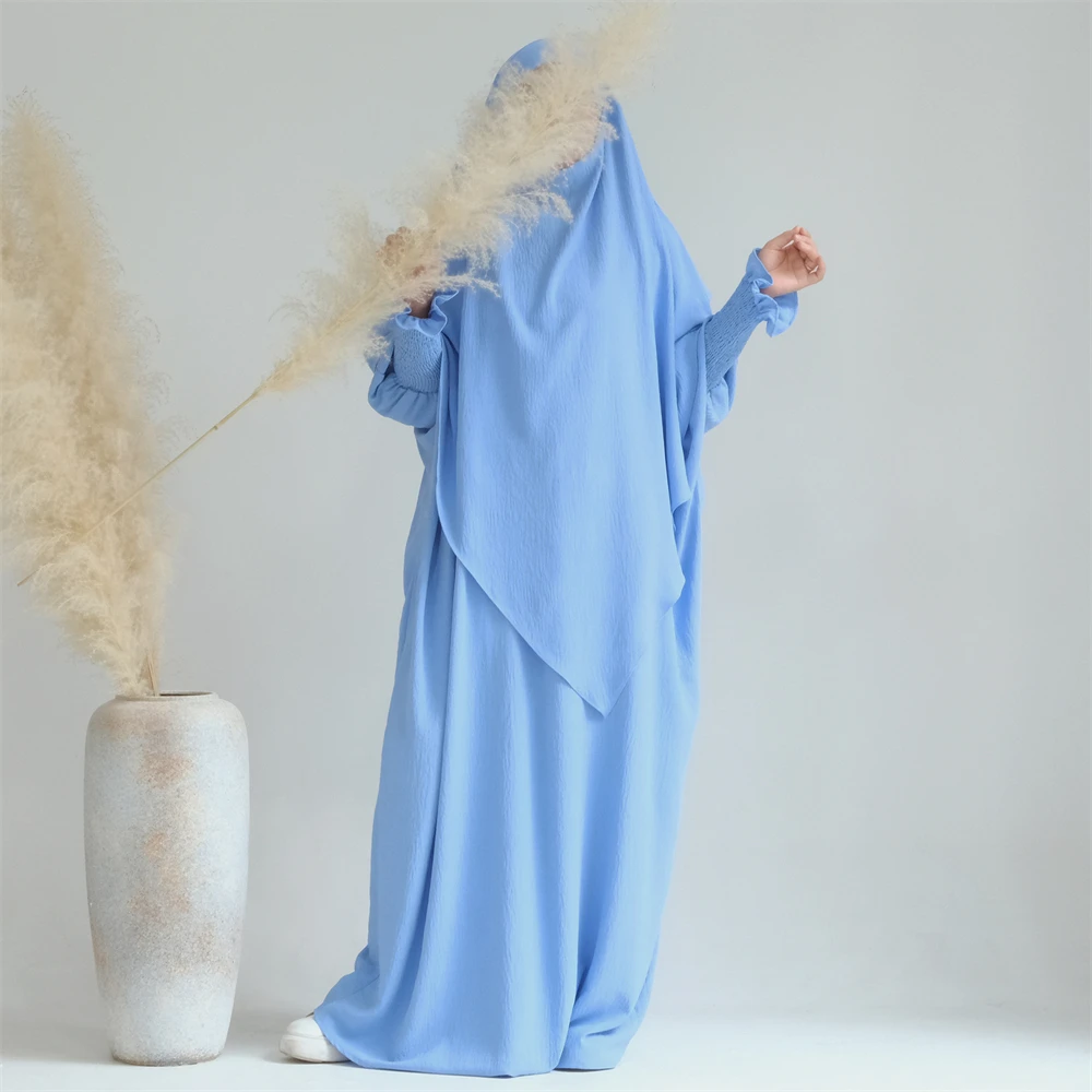

Комплект Khimar Abaya, молитвенная одежда, женское платье с рукавом летучая мышь, длинный хиджаб, женская одежда, 2 предмета, кафтан, ИД Рамадан