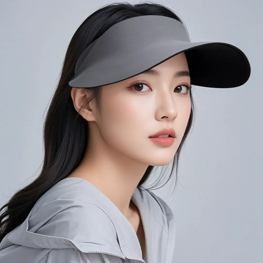 Simple UV Protection Empty Top Cap Large Brim Ice Silk Sunscreen Hat Sun Visor Beach Cap Visor Cap Sunshade