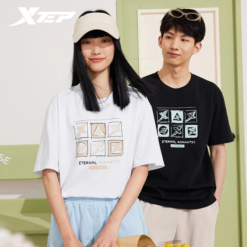 Xtep Short Sleeve Knitted Shirt For Men And Women 2024 Summer Casual Unisex T-shirt Everyday Soft Outdoor Tops 876227010155