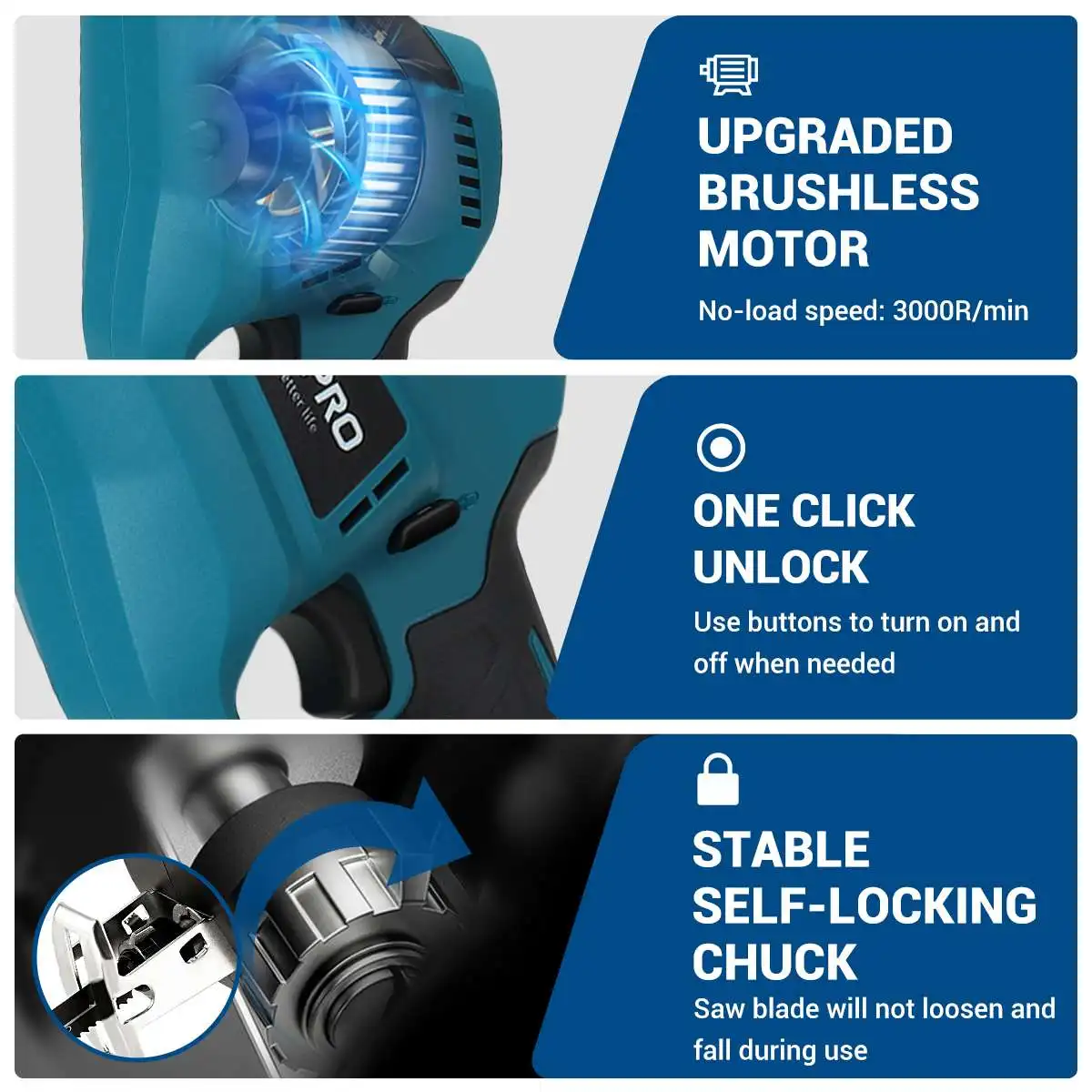 Drillpro-hojas de sierra recíproca para madera y Metal, sierra eléctrica inalámbrica sin escobillas, corte de tubería de PVC para batería Makita de 18v, 10mm