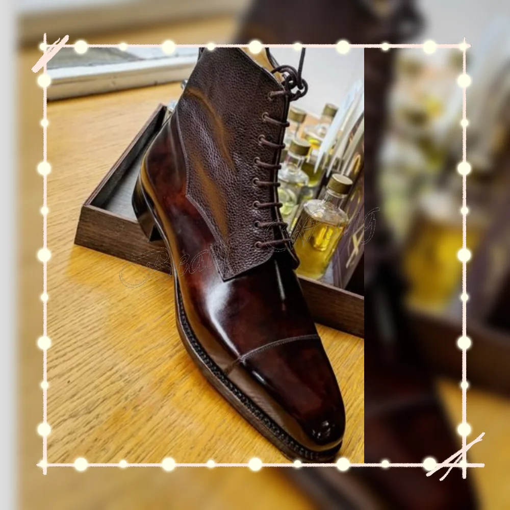 

Coffee Patchwork Men Shoes Patent Leather Pumps Round Toe Men's Dress Shoes Gentlemen Slip on Party Shoes 2025 Big Size 47