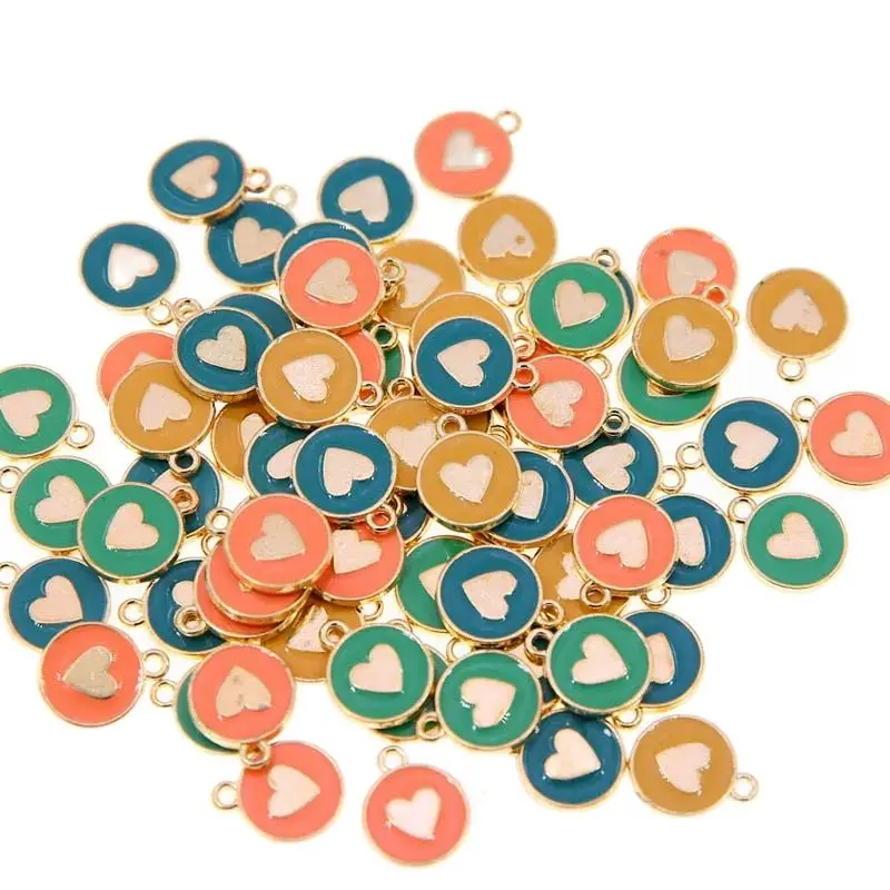 10pcs 12*15mm Zinc Alloy Round star Enamel Charms Mini Sweet Heart Charms For DIY Necklaces Bracelets Jewelry Accessories