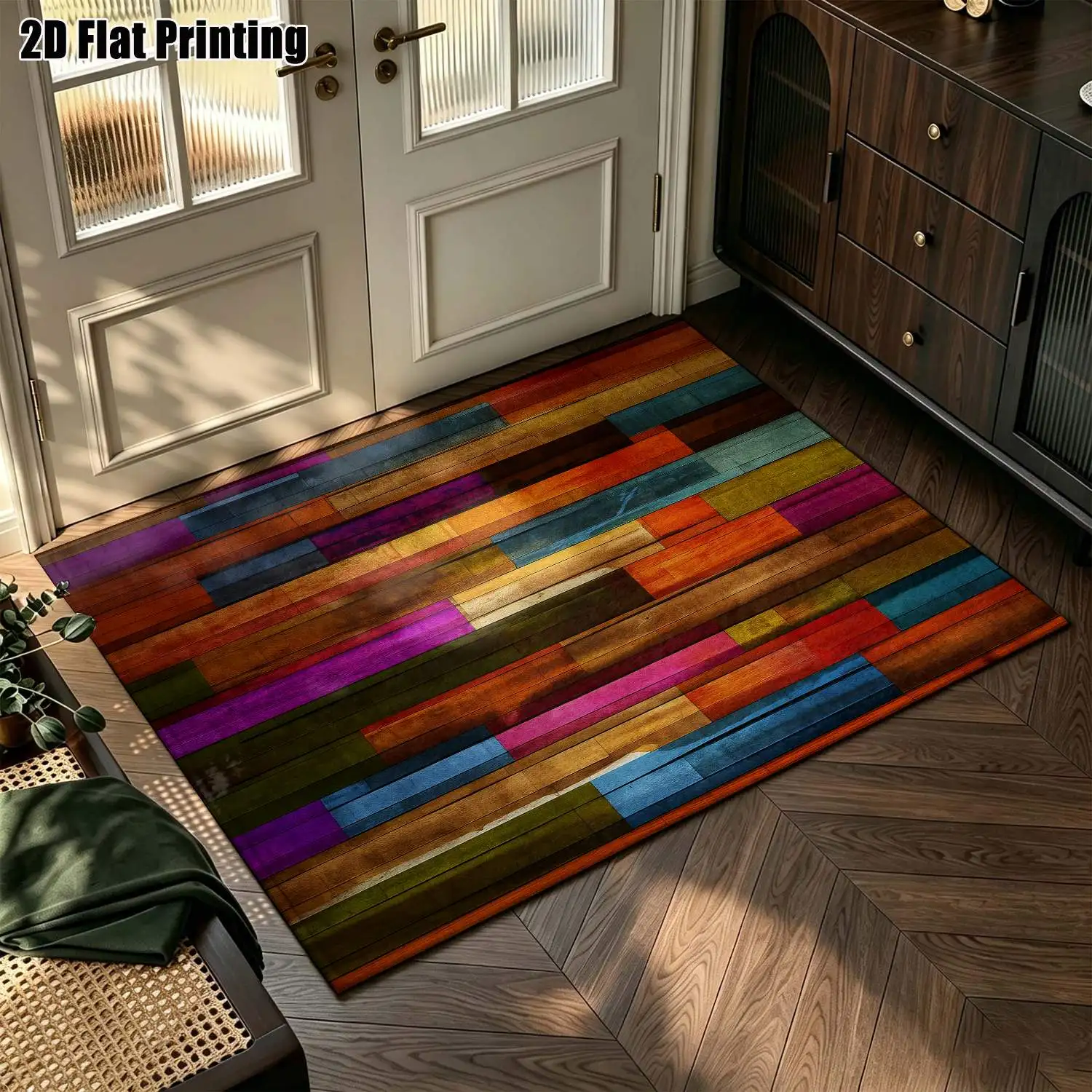 1Pc 2D Printed Colorful Geometric Nordic/Instagram/Modern Minimalist/European/Vintage Striped Carpets: Home Decor, Multi-Size, Machine Washable, for Entrance, Dining, Foyer, Living Room, Bedroom, Study Floor Mats